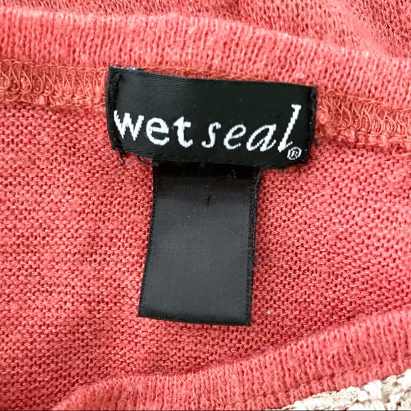 Lace Front Panel Sweater Blouse in Coral Pink w/ Macrame Open Stitch by Wet Seal - Picture 5 of 5